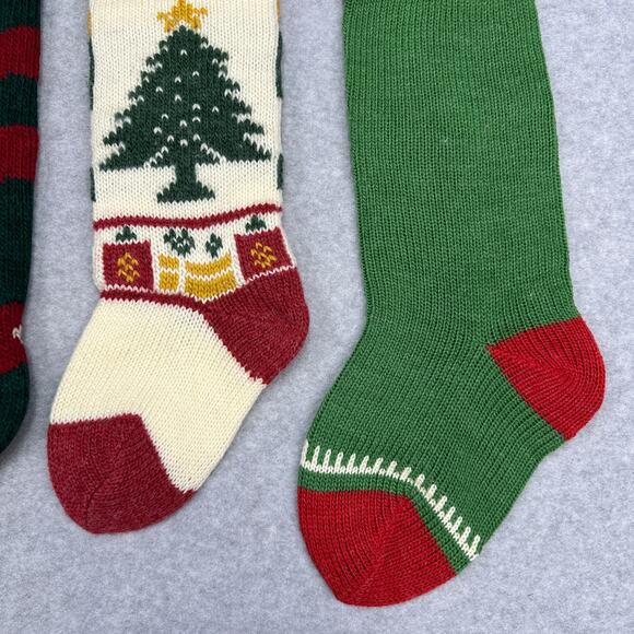 VTG Wool Knit Set of 4 Christmas Stockings Green Red White Fair Isle Cabincore - Picture 9 of 16